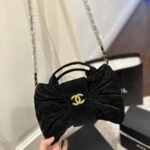 Chanel Mini Bow Bag Velvet Effect Nylon And Gold Tone Metal Black 21Cm As5851 B22154 94305 - Image 4
