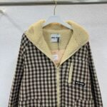 Miumiu Fleece Lined Checked Blouson Jacket Dark Brown Ml1358 18Aa F049P S Ooo - Image 3