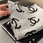 Chanel Wool Cashmere Cc Scarf Black White 180Cm - Image 7