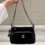 Chanel Clutch With Chain Velvet Effect Nylon And Gold Tone Metal Black 21Cm Ap4771 B21406 94305 - Image 3