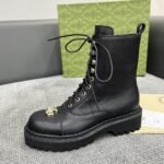 Gucci Women Lace Up Ankle Boot With Gg Black 836050 Aadgl 1000 - Image 6