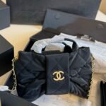 Chanel Mini Bow Bag Velvet Effect Nylon And Gold Tone Metal Black 21Cm As5851 B22154 94305 - Image 2