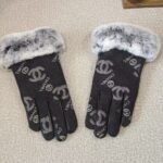 Chanel Cc Logo Rabbit Fur Leather Fleece Gloves Denim Black - Image 2