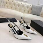 Saint Laurent Pointed Toe Slingback Pumps With Gold Tone Metal White - Image 2