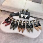 Saint Laurent Pointed Toe Slingback Pumps With Gold Tone Metal White - Image 7