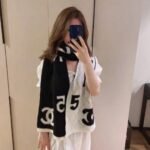 Chanel Logo Cashmere Muffler Black And White 170Cm - Image 6