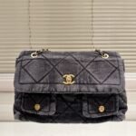 Chanel Maxi Flapbag Washed Denim And Gold Tone Metal Black 30Cm As5727 B22144 94305 - Image 2