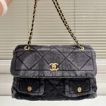 Chanel Maxi Flapbag Washed Denim And Gold Tone Metal Black 30Cm As5727 B22144 94305 - Image 3