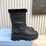 Prada Leather And Shearling Booties Black 1U187O 3Lpn F0002 F Zf50 - Image 2