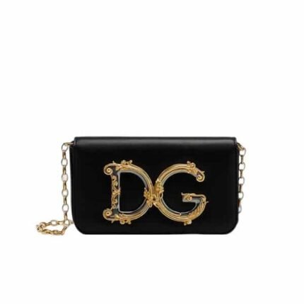 Dolce Gabbana Girls Calf Leather Chain Clutch Black 19Cm