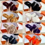 Hermes Shearling Fur Oran Silver Buckle Sandal Black - Image 10