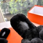 Hermes Shearling Fur Oran Silver Buckle Sandal Black - Image 8