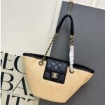 [Super Vip 1:1] Chanel Small Shopping Bag Braided Straw And Gold Tone Metal Beige 23Cm AS5951 B22647 U6027 - Image 2