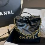 Chanel 22 Mini Handbag Shiny And Gold Tone Metal Black 20cm AS3980 B19059 94305 - Image 3