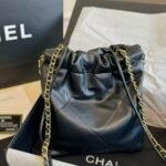 Chanel 22 Mini Handbag Shiny And Gold Tone Metal Black 20cm AS3980 B19059 94305 - Image 6