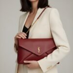 Saint Laurent Cassandre XXL Pouch On Chain In Shiny Leather Red 35Cm 855802AADOO6195 - Image 6