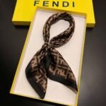 Fendi Ff Motif Silk Square Scarf Brown Black - Image 4