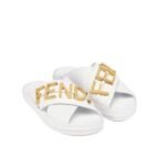 Fendi Fendigraphy Leather Slides White