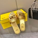 Fendi Baguette Gold Nappa Leather Slides 8R8136Ai16F0Xv6 - Image 8