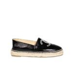 Chanel Embroidered Espadrille Leather Cap Toe Flats Black Cc