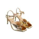 Gucci Metal Chain Stiletto Heels Flip Flop Fish Mouth Sandals Gold