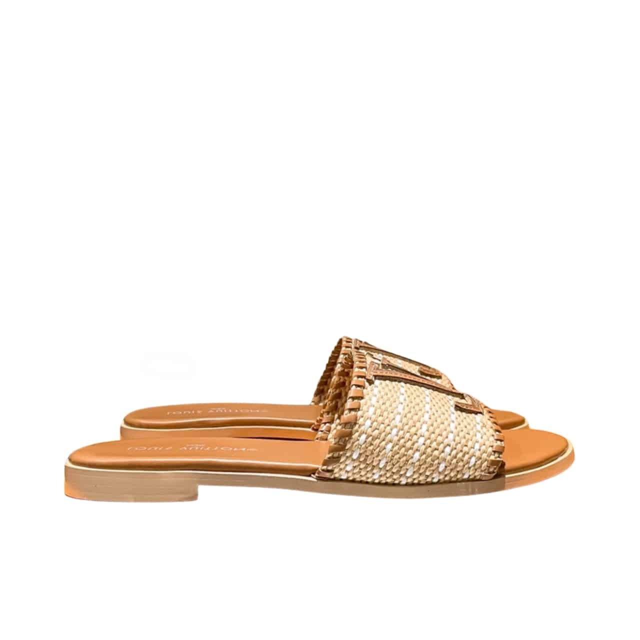 GCBB01-9 Louis Vuitton Lock It Flat Raffia Mules Brown - Image 1