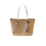 Gucci Gg Canvas Fringe Bamboo Tote Bag Beige Brown 31Cm