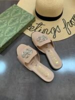 Gucci Double G Slippers Leather Beaded In Beige - Image 5