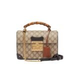 Gucci Padlock Bamboo Handle Gg Supreme Handbag 25Cm
