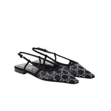 Gucci Gg Embellished Slingback Flats Black