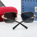 Gucci Square Gradient Vintage Gold Metal Sunglasses Black - Image 5