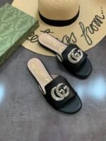 Gucci Double G Slippers Leather Beaded In Black - Image 5