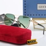 Gucci Square Gradient Vintage Gold Metal Sunglasses Green - Image 2