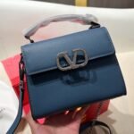 Valentino Garavani Vsling Crystal Embellished Leather Handbag Blue 18Cm - Image 8