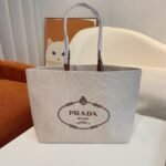 Prada Raffia Tote Beach Bag New Grey 37Cm - Image 2