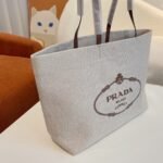 Prada Raffia Tote Beach Bag New Grey 37Cm - Image 5