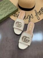 Gucci Double G Slippers Leather Beaded In White - Image 6