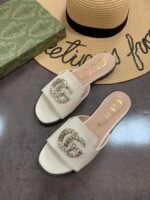 Gucci Double G Slippers Leather Beaded In White - Image 3