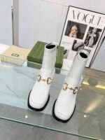 Gucci Horsebit Plaque Ankle Boots Off White - Image 4