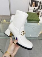 Gucci Horsebit Plaque Ankle Boots Off White - Image 3