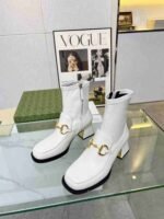 Gucci Horsebit Plaque Ankle Boots Off White - Image 2