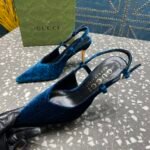 Gucci Women’S Platform Pump Blue Velvet - Image 4
