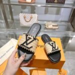 Louis Vuitton Lock It Flat Raffia Mules Black - Image 6