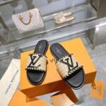 Louis Vuitton Lock It Flat Raffia Mules Black - Image 8