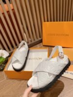 Louis Vuitton Monogram Embossed Paseo Flat Comfort Sandals White - Image 7