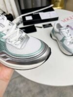 Chanel 23C Silver Metallic Cc Logo Lace Up Flat Runner Trainer Sneaker White Turquoise - Image 3
