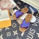 Louis Vuitton Cross Strap Flat Slides Blue - Image 4