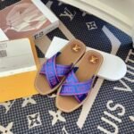 Louis Vuitton Cross Strap Flat Slides Blue - Image 5