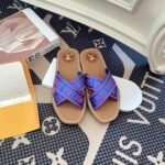 Louis Vuitton Cross Strap Flat Slides Blue - Image 6
