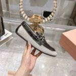 Miumiu Canvas And Bleached Leather Boat Shoes Black - Image 4